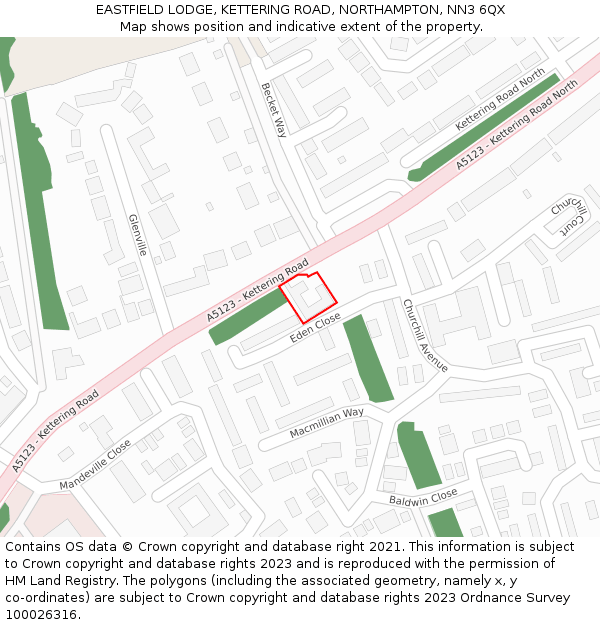 EASTFIELD LODGE, KETTERING ROAD, NORTHAMPTON, NN3 6QX: Location map and indicative extent of plot