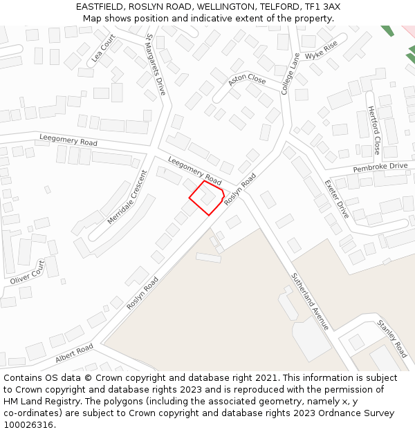 EASTFIELD, ROSLYN ROAD, WELLINGTON, TELFORD, TF1 3AX: Location map and indicative extent of plot