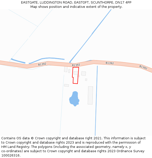 EASTGATE, LUDDINGTON ROAD, EASTOFT, SCUNTHORPE, DN17 4PP: Location map and indicative extent of plot