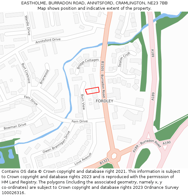 EASTHOLME, BURRADON ROAD, ANNITSFORD, CRAMLINGTON, NE23 7BB: Location map and indicative extent of plot