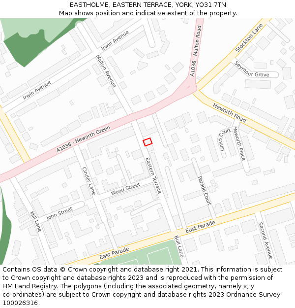 EASTHOLME, EASTERN TERRACE, YORK, YO31 7TN: Location map and indicative extent of plot