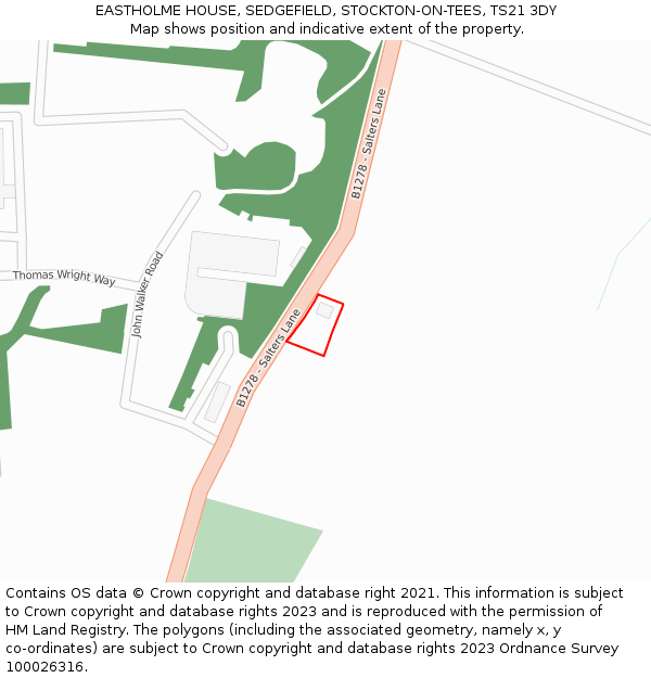 EASTHOLME HOUSE, SEDGEFIELD, STOCKTON-ON-TEES, TS21 3DY: Location map and indicative extent of plot