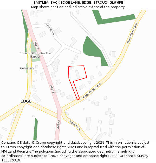 EASTLEA, BACK EDGE LANE, EDGE, STROUD, GL6 6PE: Location map and indicative extent of plot