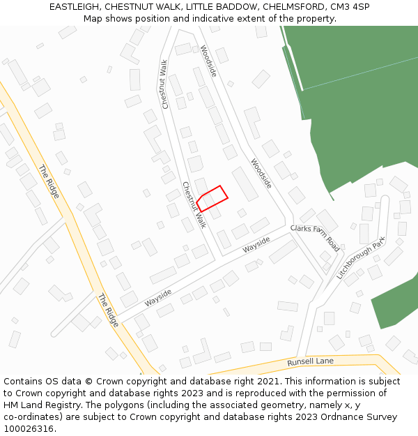 EASTLEIGH, CHESTNUT WALK, LITTLE BADDOW, CHELMSFORD, CM3 4SP: Location map and indicative extent of plot