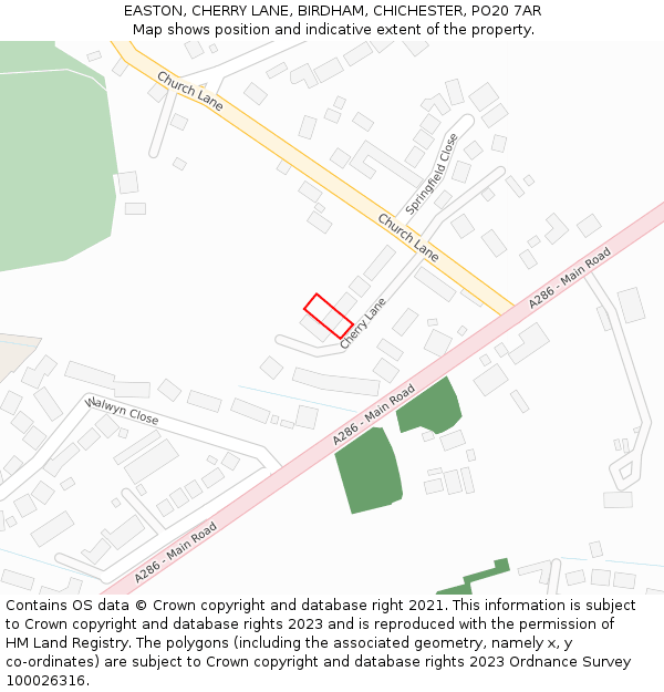 EASTON, CHERRY LANE, BIRDHAM, CHICHESTER, PO20 7AR: Location map and indicative extent of plot