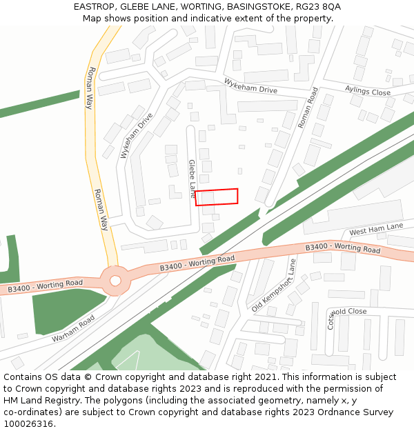 EASTROP, GLEBE LANE, WORTING, BASINGSTOKE, RG23 8QA: Location map and indicative extent of plot