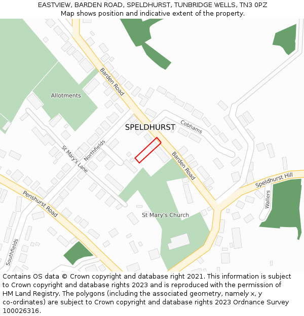 EASTVIEW, BARDEN ROAD, SPELDHURST, TUNBRIDGE WELLS, TN3 0PZ: Location map and indicative extent of plot