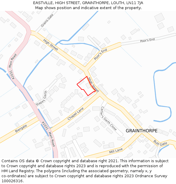 EASTVILLE, HIGH STREET, GRAINTHORPE, LOUTH, LN11 7JA: Location map and indicative extent of plot