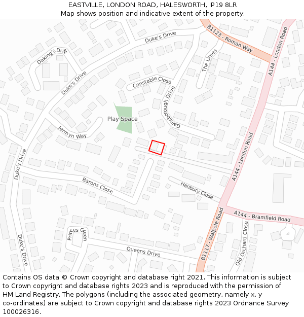 EASTVILLE, LONDON ROAD, HALESWORTH, IP19 8LR: Location map and indicative extent of plot