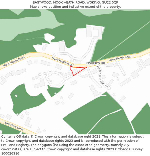 EASTWOOD, HOOK HEATH ROAD, WOKING, GU22 0QF: Location map and indicative extent of plot