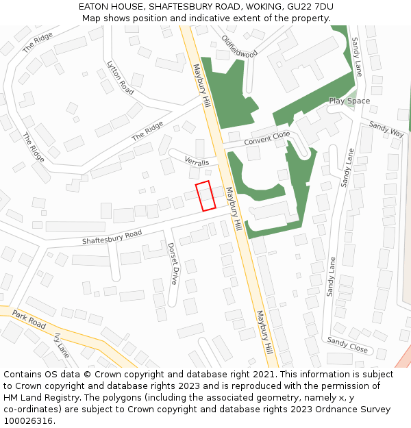 EATON HOUSE, SHAFTESBURY ROAD, WOKING, GU22 7DU: Location map and indicative extent of plot