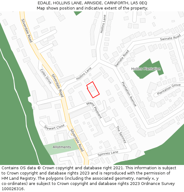 EDALE, HOLLINS LANE, ARNSIDE, CARNFORTH, LA5 0EQ: Location map and indicative extent of plot