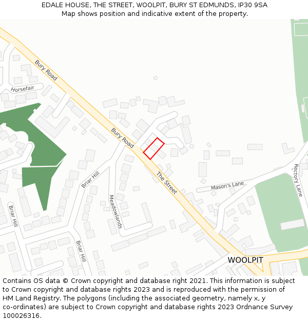 EDALE HOUSE, THE STREET, WOOLPIT, BURY ST EDMUNDS, IP30 9SA: Location map and indicative extent of plot
