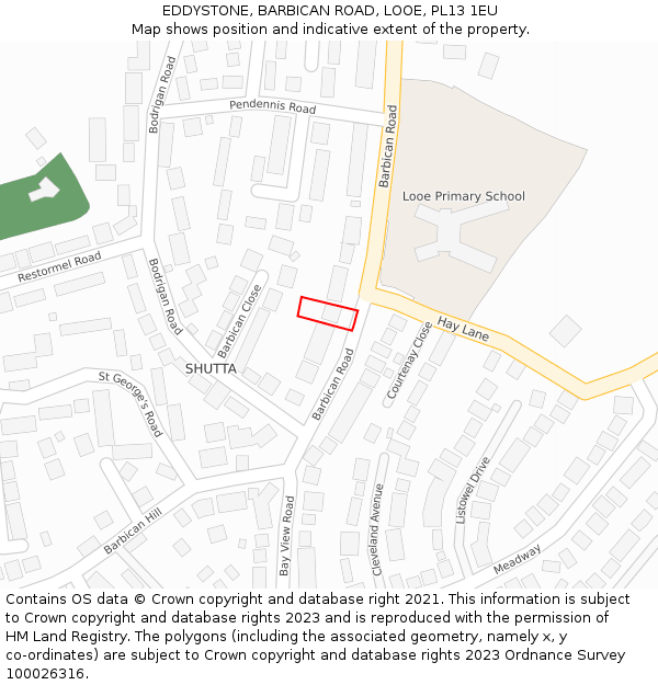 EDDYSTONE, BARBICAN ROAD, LOOE, PL13 1EU: Location map and indicative extent of plot