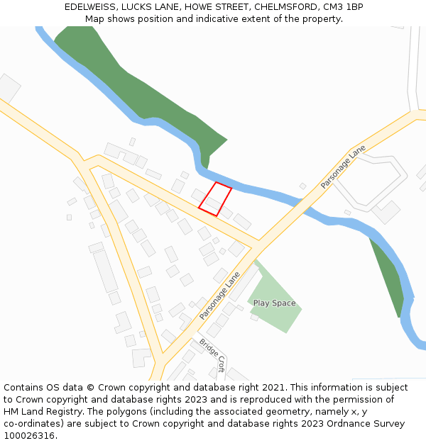 EDELWEISS, LUCKS LANE, HOWE STREET, CHELMSFORD, CM3 1BP: Location map and indicative extent of plot