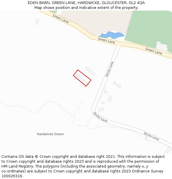 EDEN BARN, GREEN LANE, HARDWICKE, GLOUCESTER, GL2 4QA: Location map and indicative extent of plot