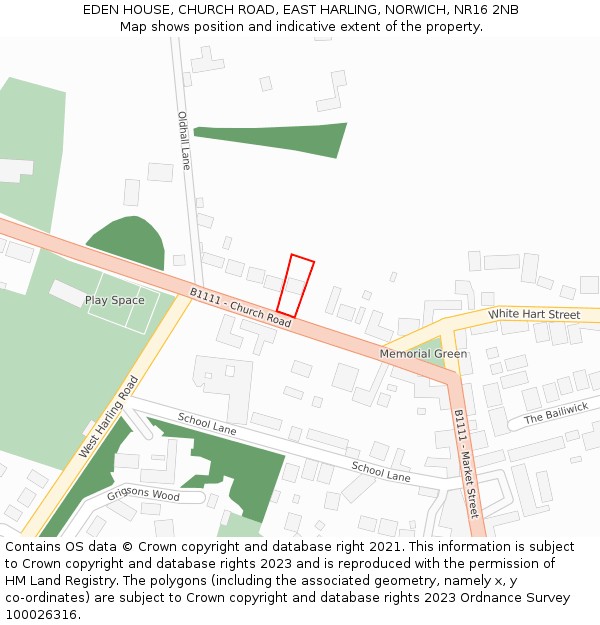 EDEN HOUSE, CHURCH ROAD, EAST HARLING, NORWICH, NR16 2NB: Location map and indicative extent of plot