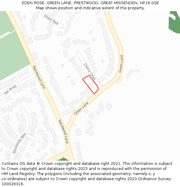 EDEN ROSE, GREEN LANE, PRESTWOOD, GREAT MISSENDEN, HP16 0QE: Location map and indicative extent of plot