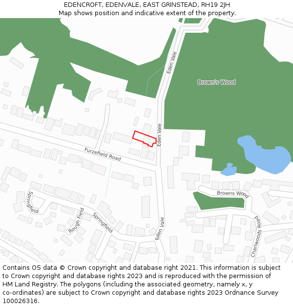 EDENCROFT, EDENVALE, EAST GRINSTEAD, RH19 2JH: Location map and indicative extent of plot