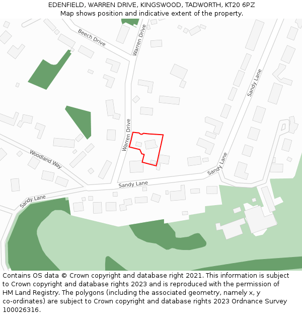 EDENFIELD, WARREN DRIVE, KINGSWOOD, TADWORTH, KT20 6PZ: Location map and indicative extent of plot