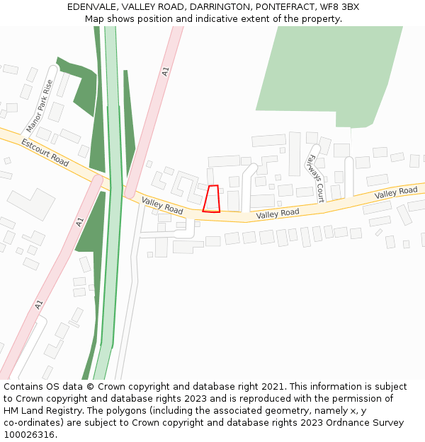 EDENVALE, VALLEY ROAD, DARRINGTON, PONTEFRACT, WF8 3BX: Location map and indicative extent of plot