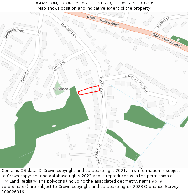EDGBASTON, HOOKLEY LANE, ELSTEAD, GODALMING, GU8 6JD: Location map and indicative extent of plot