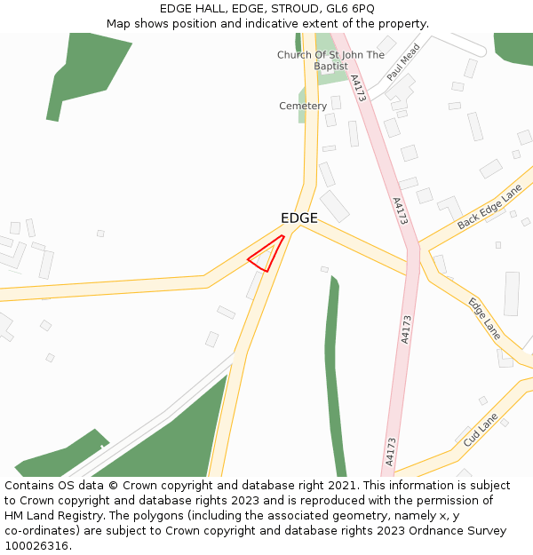 EDGE HALL, EDGE, STROUD, GL6 6PQ: Location map and indicative extent of plot