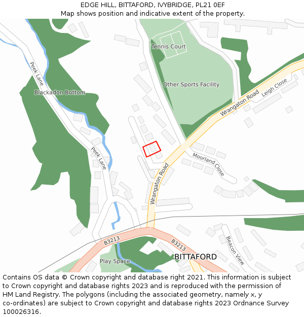 EDGE HILL, BITTAFORD, IVYBRIDGE, PL21 0EF: Location map and indicative extent of plot