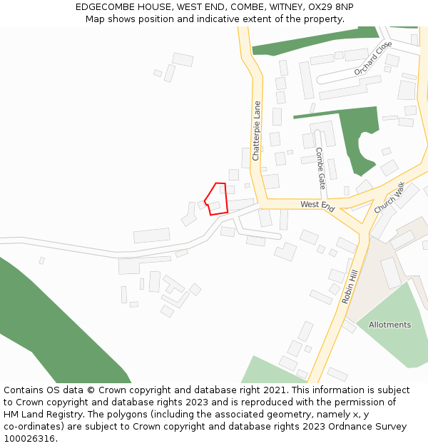 EDGECOMBE HOUSE, WEST END, COMBE, WITNEY, OX29 8NP: Location map and indicative extent of plot