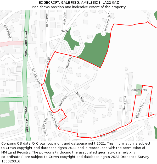 EDGECROFT, GALE RIGG, AMBLESIDE, LA22 0AZ: Location map and indicative extent of plot