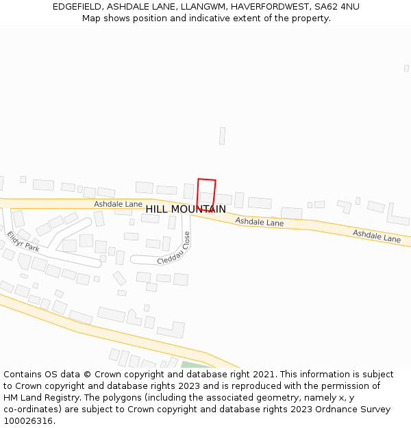 EDGEFIELD, ASHDALE LANE, LLANGWM, HAVERFORDWEST, SA62 4NU: Location map and indicative extent of plot