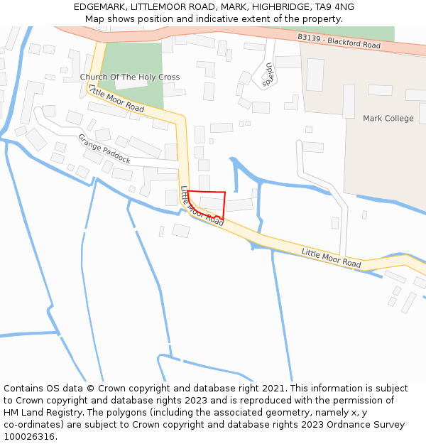 EDGEMARK, LITTLEMOOR ROAD, MARK, HIGHBRIDGE, TA9 4NG: Location map and indicative extent of plot