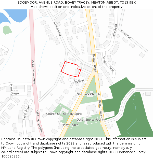 EDGEMOOR, AVENUE ROAD, BOVEY TRACEY, NEWTON ABBOT, TQ13 9BX: Location map and indicative extent of plot