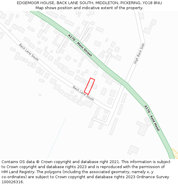 EDGEMOOR HOUSE, BACK LANE SOUTH, MIDDLETON, PICKERING, YO18 8NU: Location map and indicative extent of plot