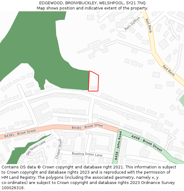 EDGEWOOD, BRONYBUCKLEY, WELSHPOOL, SY21 7NQ: Location map and indicative extent of plot