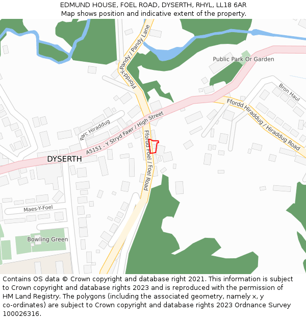 EDMUND HOUSE, FOEL ROAD, DYSERTH, RHYL, LL18 6AR: Location map and indicative extent of plot