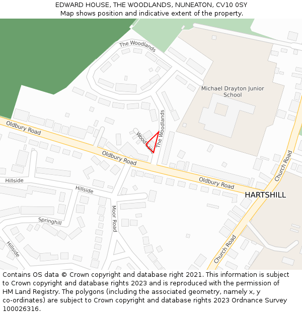 EDWARD HOUSE, THE WOODLANDS, NUNEATON, CV10 0SY: Location map and indicative extent of plot