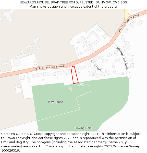 EDWARDS HOUSE, BRAINTREE ROAD, FELSTED, DUNMOW, CM6 3DS: Location map and indicative extent of plot