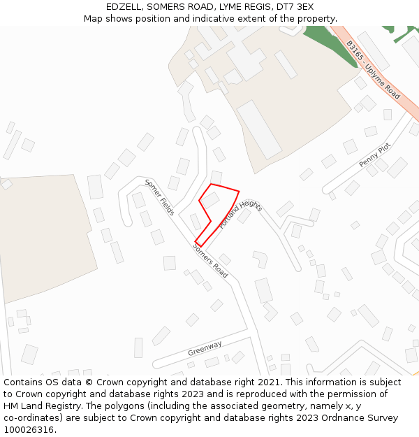 EDZELL, SOMERS ROAD, LYME REGIS, DT7 3EX: Location map and indicative extent of plot