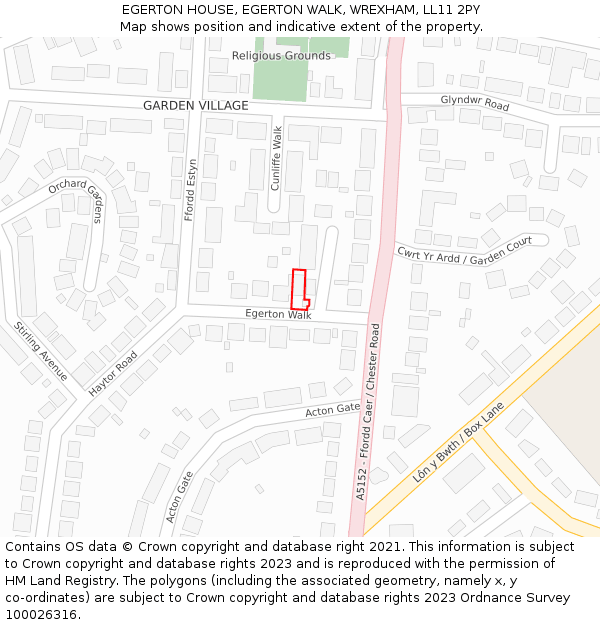 EGERTON HOUSE, EGERTON WALK, WREXHAM, LL11 2PY: Location map and indicative extent of plot