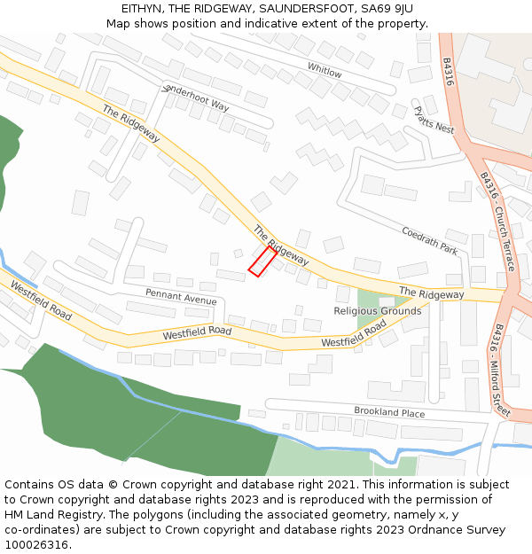 EITHYN, THE RIDGEWAY, SAUNDERSFOOT, SA69 9JU: Location map and indicative extent of plot