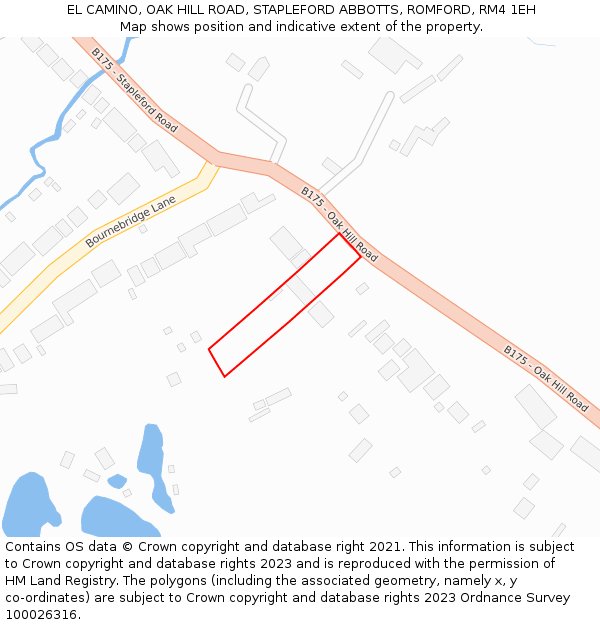 EL CAMINO, OAK HILL ROAD, STAPLEFORD ABBOTTS, ROMFORD, RM4 1EH: Location map and indicative extent of plot