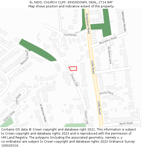 EL NIDO, CHURCH CLIFF, KINGSDOWN, DEAL, CT14 8AT: Location map and indicative extent of plot