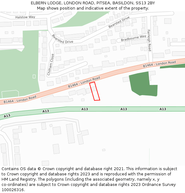 ELBERN LODGE, LONDON ROAD, PITSEA, BASILDON, SS13 2BY: Location map and indicative extent of plot