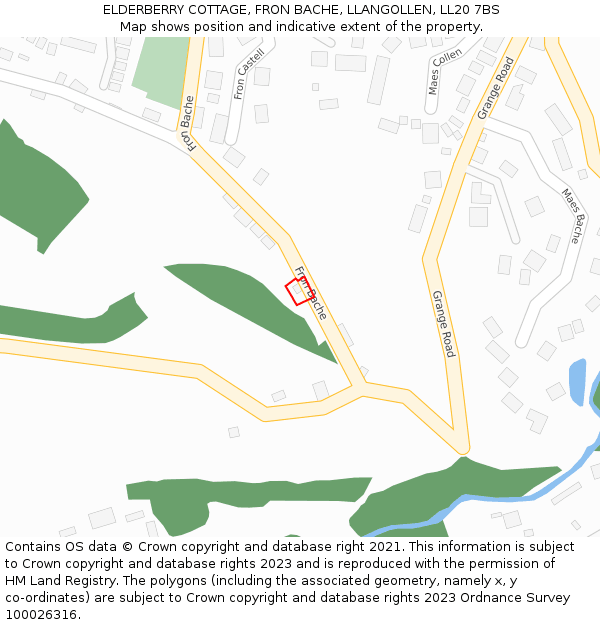 ELDERBERRY COTTAGE, FRON BACHE, LLANGOLLEN, LL20 7BS: Location map and indicative extent of plot