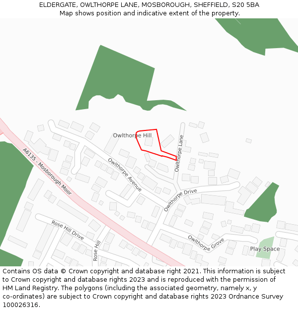 ELDERGATE, OWLTHORPE LANE, MOSBOROUGH, SHEFFIELD, S20 5BA: Location map and indicative extent of plot