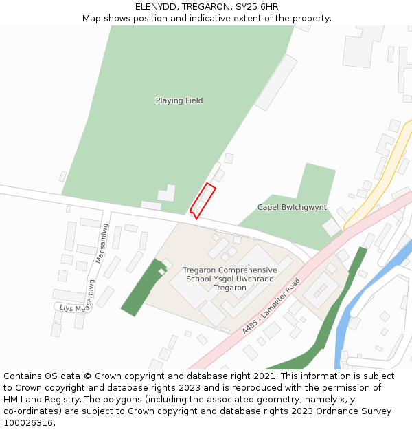 ELENYDD, TREGARON, SY25 6HR: Location map and indicative extent of plot