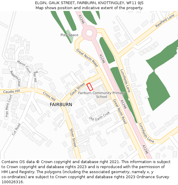 ELGIN, GAUK STREET, FAIRBURN, KNOTTINGLEY, WF11 9JS: Location map and indicative extent of plot