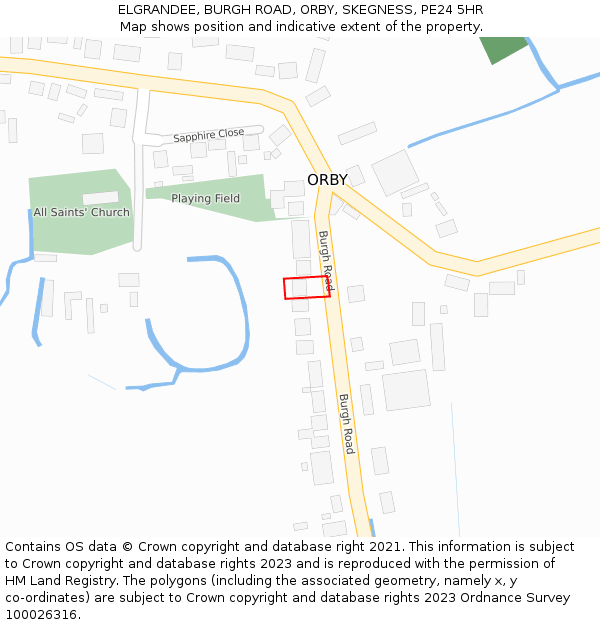 ELGRANDEE, BURGH ROAD, ORBY, SKEGNESS, PE24 5HR: Location map and indicative extent of plot