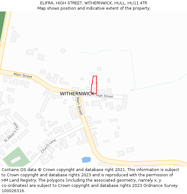 ELIFRA, HIGH STREET, WITHERNWICK, HULL, HU11 4TR: Location map and indicative extent of plot